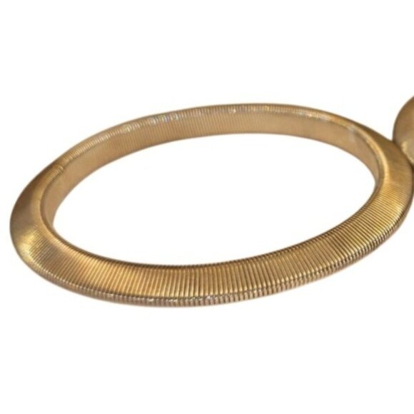 Vintage Bangles Stretch Modernist Gold-Tone Coil Metal Ribbed 80s Jewlery - Picture 2 of 5